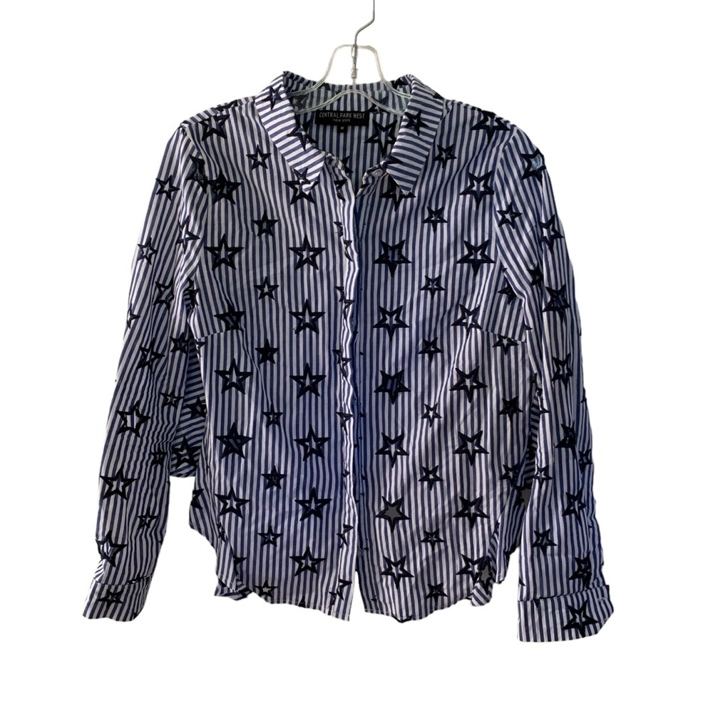 Central Park West Women’s Button Up Shirt Stars & Stripes Blue & White Sz Medium